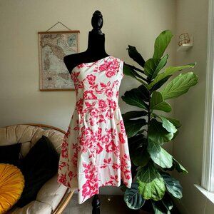 Jessica Simpson One Shoulder Short Dress | White & Pink Floral | Size 6